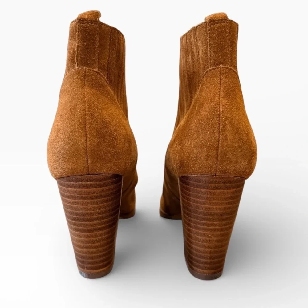 Marc‎ Fisher Gabri Camel Suede Pointed Toe Block Heel Ankle Booties Womens 9.5M